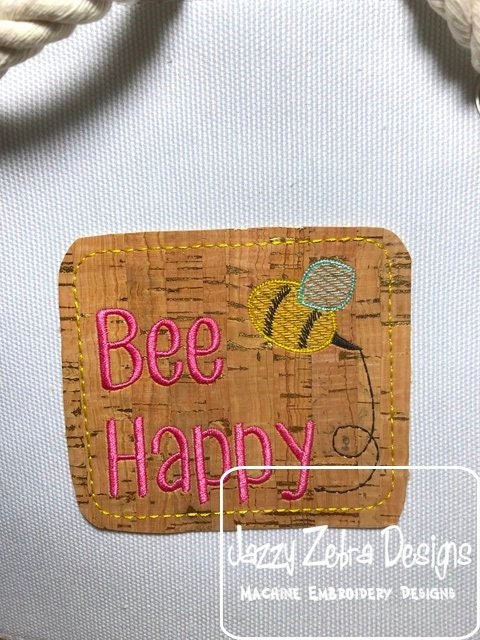 Bee Happy bean stitch appliqué patch machine embroidery design