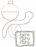 Here fishy fishy saying fishing shabby chic bean stitch appliqué machine embroidery design