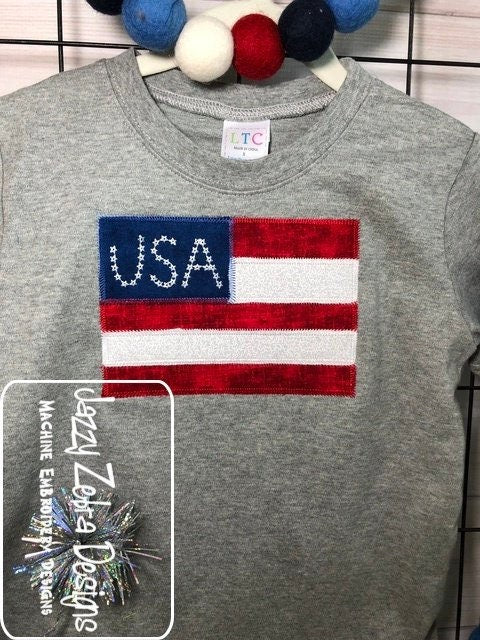 USA Flag vintage stitch appliqué machine embroidery design