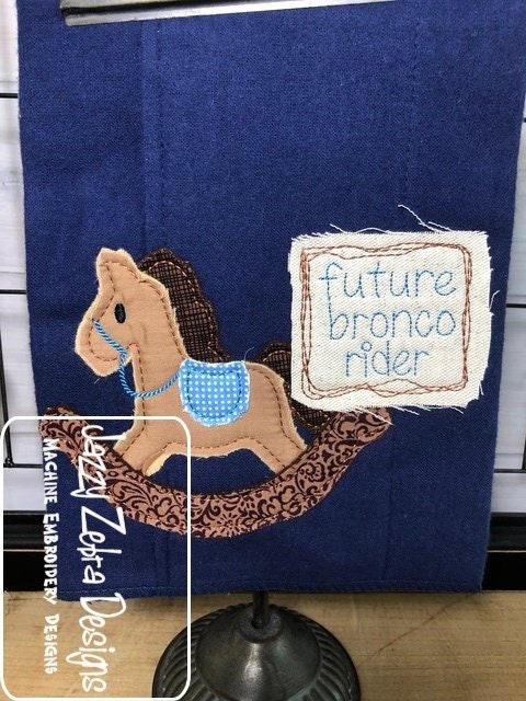 Future bronc rider rocking horse shabby chic bean stitch appliqué machine embroidery design