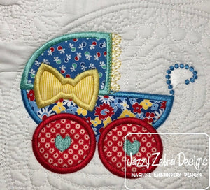 Baby buggy girl applique machine embroidery design