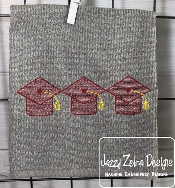 Graduation cap trio sketch machine embroidery design