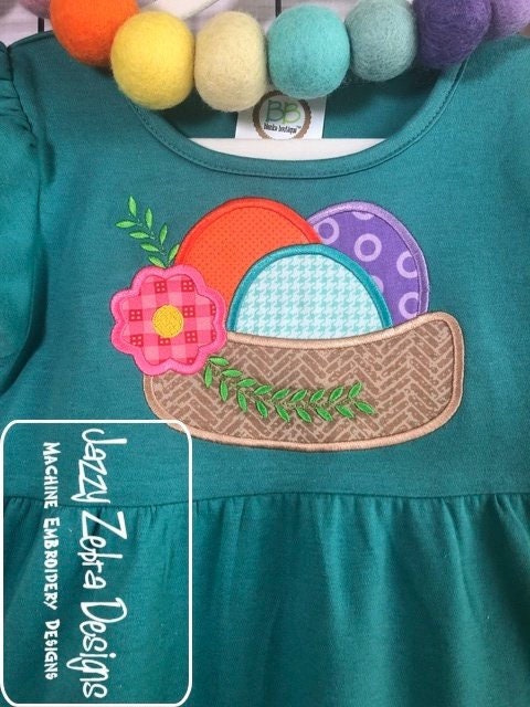 Nest with eggs and flower applique machine embroidery design