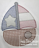 Patriotic boat motif filled machine embroidery design