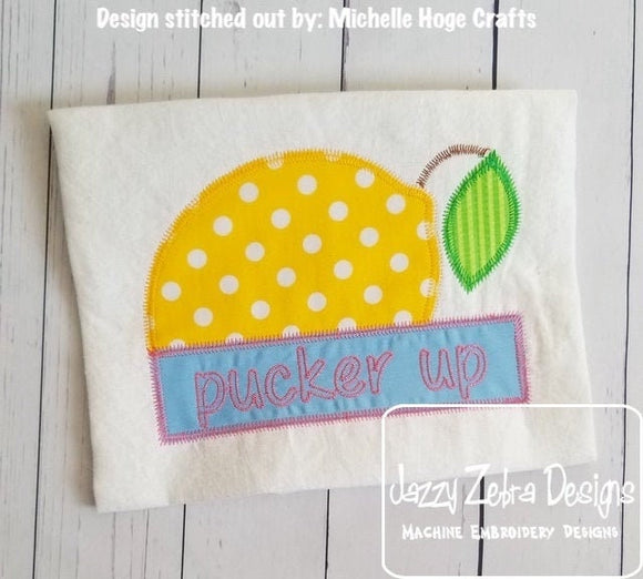 Pucker up saying lemon vintage stitch appliqué machine embroidery design