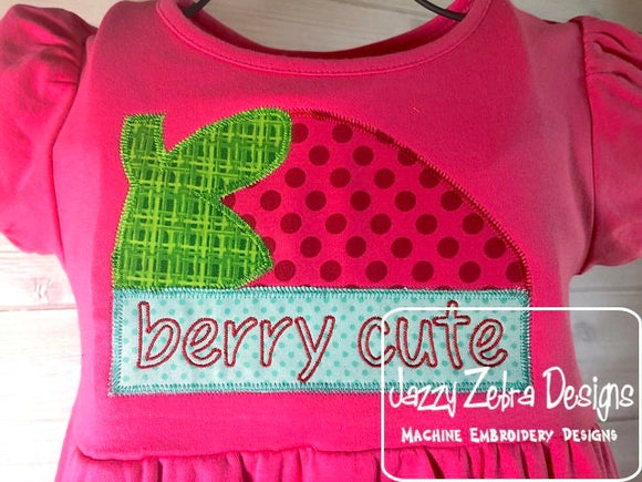 Berry cute saying strawberry vintage stitch appliqué machine embroidery design