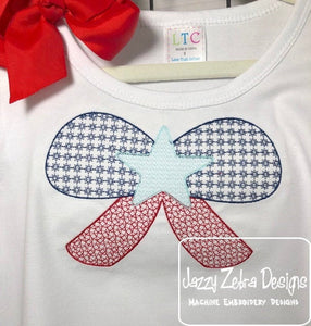 Patriotic star bow motif filled machine embroidery design