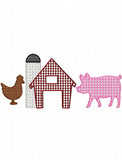 Farm trio barn, chicken and pig motif filled machine embroidery design