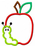 Apple with worm appliqué machine embroidery design