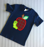 Apple with worm appliqué machine embroidery design