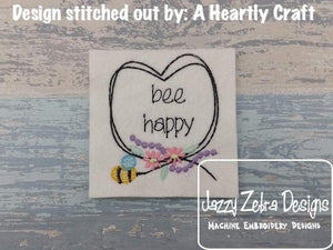 Bee and flowers heart frame sketch machine embroidery design