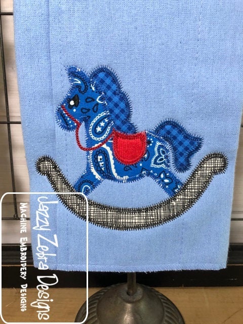 Rocking horse vintage stitch appliqué machine embroidery design