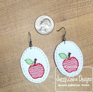 Apple sketch oval In the Hoop earrings embroidery design