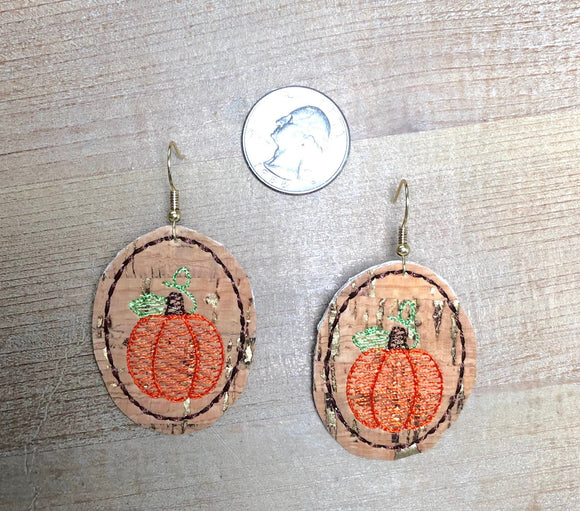 Pumpkin sketch oval In the Hoop earrings machine embroidery design