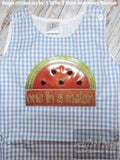 One in a melon saying watermelon vintage stitch appliqué machine embroidery design