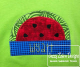 Watermelon slice with blank frame vintage stitch appliqué machine embroidery design