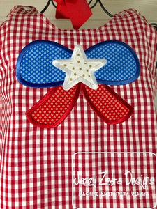 Patriotic star bow applique machine embroidery design