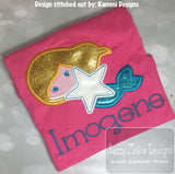 Mermaid holding star appliqué machine embroidery design