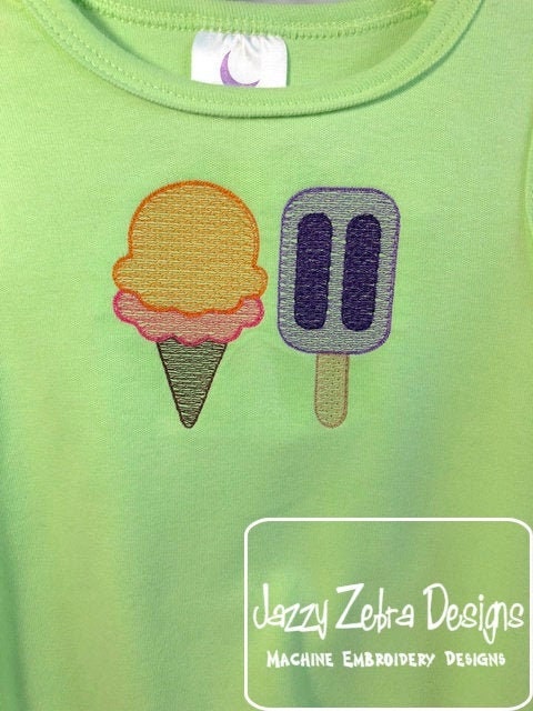Ice cream and popsicle sketch machine embroidery design