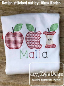 Apple trio motif filled machine embroidery design