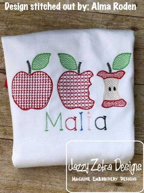 Apple trio motif filled machine embroidery design
