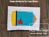 Pencil with apple applique machine embroidery design