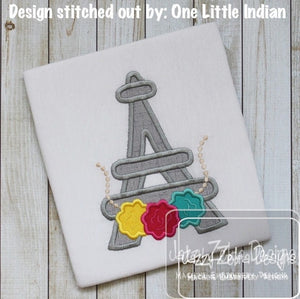 Eiffel Tower with flowers appliqué machine embroidery design