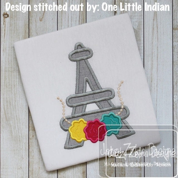 Eiffel Tower with flowers appliqué machine embroidery design