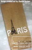 Paris word with Eiffel tower satin stitch machine embroidery design