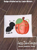 Ant pushing pumpkin appliqué machine embroidery design