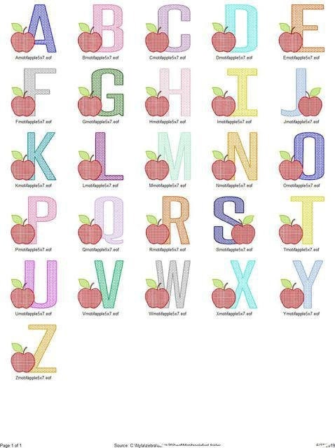 Motif Letters with apple font machine embroidery design
