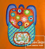 School girl backpack appliqué machine embroidery design