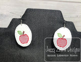 Apple sketch oval In the Hoop earrings embroidery design
