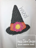 Witches hat with flower raggedy edge bean stitch shabby applique machine embroidery design