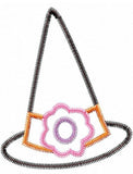 Witches hat with flower vintage stitch appliqué embroidery design