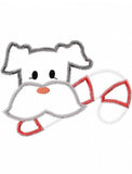 Dog with candy cane applique vintage stitch machine embroidery design