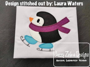 Ice Skating Penguin applique vintage stitch machine embroidery design