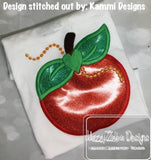 Apple with leaf bow applique embroidery design