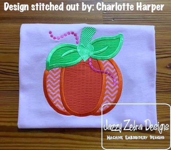 Pumpkin with leaf bow appliqué machine embroidery design