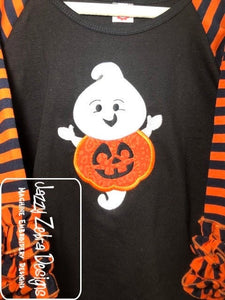 Ghost wearing jack-o-lantern appliqué machine embroidery design