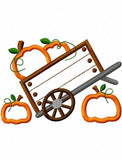 Wheelbarrow with pumpkins appliqué machine embroidery design