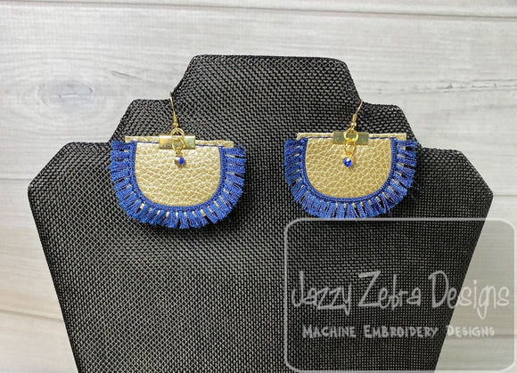 Fringe half circle earrings in the hoop machine embroidery design