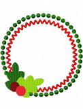Holly and berries circle monogram frame machine embroidery design