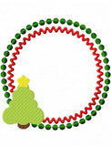 Christmas tree circle monogram frame machine embroidery design