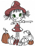 Swirly girl Scarecrow with pumpkins sketch machine embroidery design