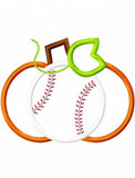 Baseball Pumpkin Applique machine embroidery design