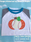 Baseball Pumpkin Applique machine embroidery design