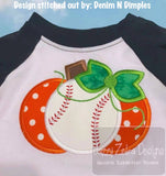 Baseball Pumpkin girl applique machine embroidery design