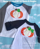 Baseball Pumpkin girl applique machine embroidery design