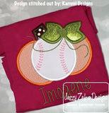 Baseball Pumpkin girl applique machine embroidery design